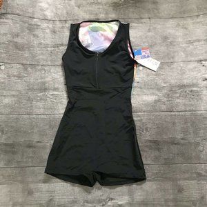 NWT Baltogs Biketard Zip Front Extra Small Rainbow